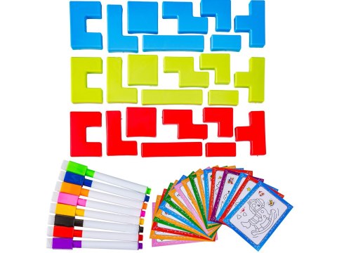 TABLICA EDUKACYJNA 2W1 ZMAZYWALNA KLOCKI UKŁADANKA PISAKI AKCESORIA CZERWONA