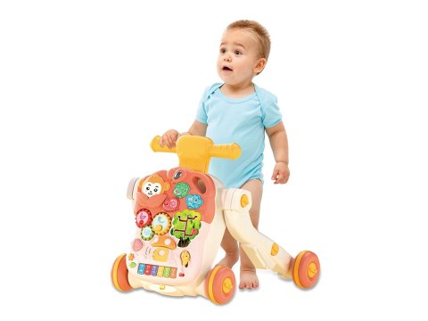 PCHACZ CHODZIK JEŹDZIK STOLIK EDUKACYJNY 4W1 DŹWIĘKI PIANINKO RUCHOME EL. RÓŻOWY