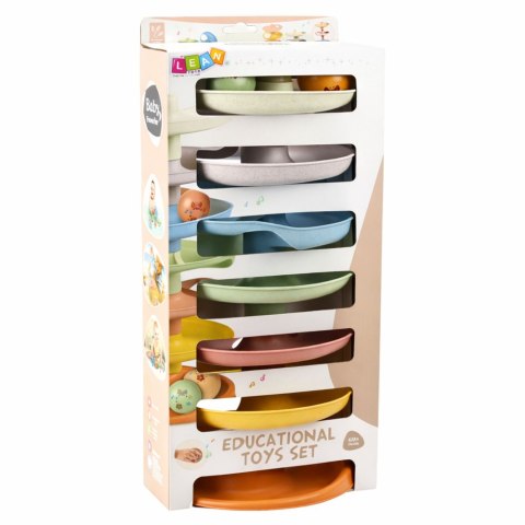 ZJEŻDŻALNIA EDUKACYJNA TOR DLA KULEK Z GRZECHOTKAMI 7 POZIOMÓW PASTELOWA