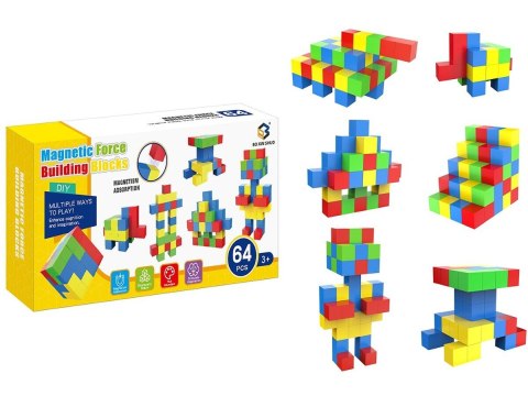 KLOCKI MAGNETYCZNE SZEŚCIANY 3D KOSTKI KOLOROWE KONSTRUKCYJNE ZESTAW 64 EL.