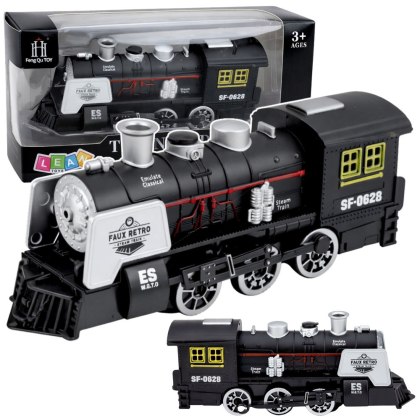 Klasyczna Lokomotywa Czujnik Przeszkód Dym Światła Dźwięki Czarna