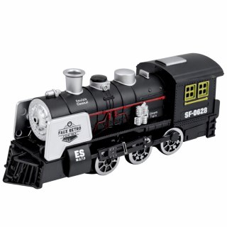 Klasyczna Lokomotywa Czujnik Przeszkód Dym Światła Dźwięki Czarna