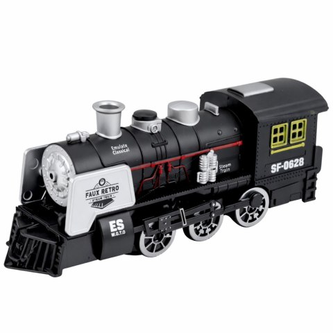 Klasyczna Lokomotywa Czujnik Przeszkód Dym Światła Dźwięki Czarna