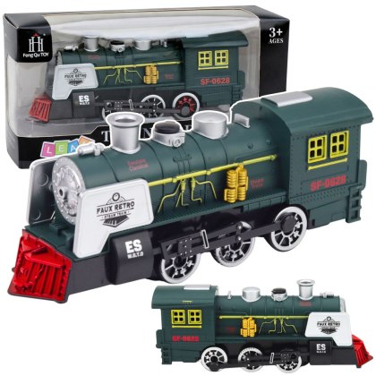 Klasyczna Lokomotywa Czujnik Przeszkód Dym Światła Dźwięki Zielona