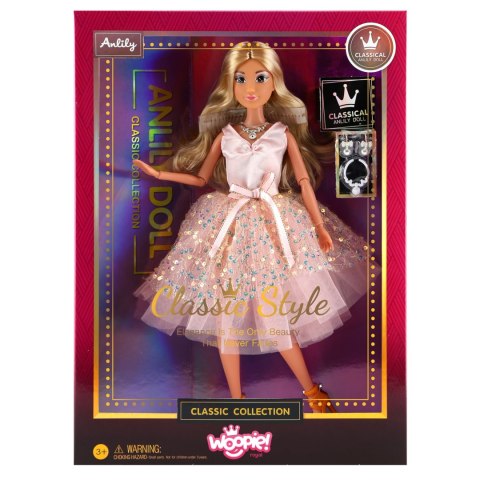 WOOPIE ROYAL Lalka Lily 30 cm Długie Blond Włosy Różowa Suknia Biżuteria