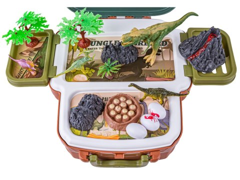 FIGURKI DINOZAURÓW W PLECAKU DUŻY ZESTAW DINOZAURY WULKAN AKCESORIA 30 EL.