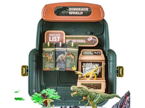 FIGURKI DINOZAURÓW W PLECAKU DUŻY ZESTAW DINOZAURY WULKAN AKCESORIA 30 EL.