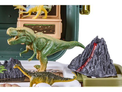 FIGURKI DINOZAURÓW W PLECAKU DUŻY ZESTAW DINOZAURY WULKAN AKCESORIA 30 EL.