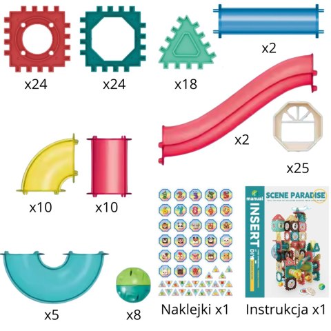 KLOCKI KONSTRUKCYJNE 3D ZESTAW EDUKACYJNY TOR KULKOWY KULODROM WAFLE 128EL
