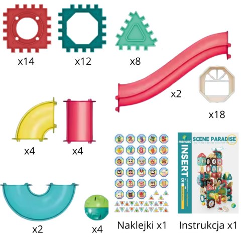 KLOCKI KONSTRUKCYJNE 3D ZESTAW EDUKACYJNY TOR KULKOWY KULODROM WAFLE 68EL