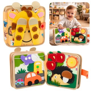 KSIĄŻECZKA SENSORYCZNA FILCOWA MIĘKKA EDUKACYJNA 3D ZWIERZĘTA ŻYRAFA POJAZD