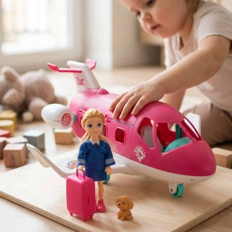 SAMOLOT DLA LALEK ROZKŁADANY LALKA STEWARDESSA AKCESORIA RUCHOME ELEMENTY