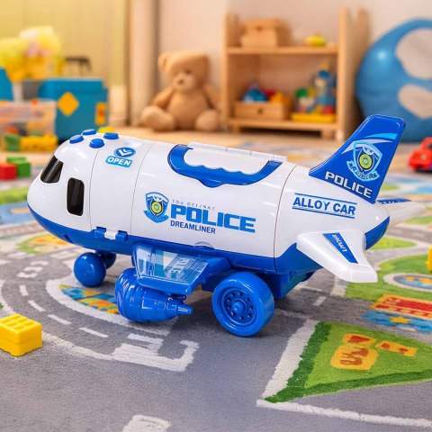 SAMOLOT TRANSPORTER ROZKŁADANY 3 WOZY POLICJA ŚWIATŁA DŹWIĘKI ZNAKI DROGOWE