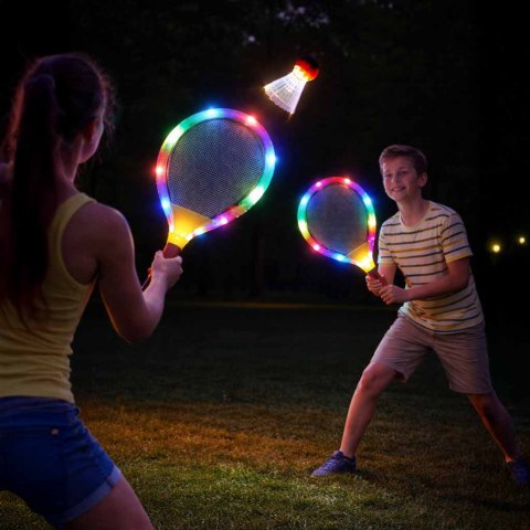 ŚWIECĄCE RAKIETY TENISOWE 2 LOTKI ZESTAW DO BADMINTONA PODŚWIETLENIE LED