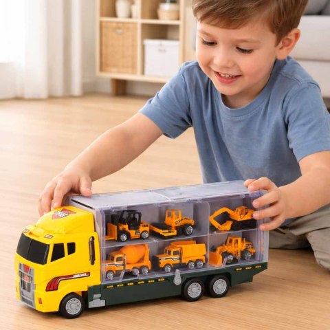 TRANSPORTER TIR CIĘŻARÓWKA WYRZUTNIA ZESTAW 6 AUTEK METALOWYCH BUDOWLANYCH