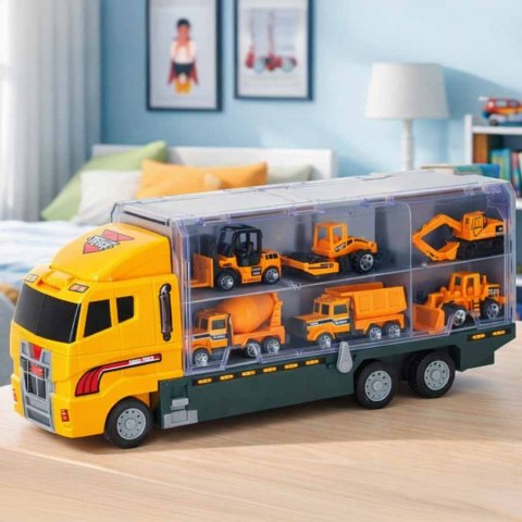 TRANSPORTER TIR CIĘŻARÓWKA WYRZUTNIA ZESTAW 6 AUTEK METALOWYCH BUDOWLANYCH