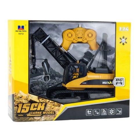 ŻURAW BUDOWLANY ZDALNIE STEROWANY DŹWIG RC 1:14 HUINA ŚWIATŁA DŹWIĘK PILOT 2.4