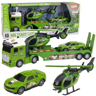 Zestaw Militarny Wojskowy Ciężarówka Laweta Auto Helikopter Światła Dźwięk