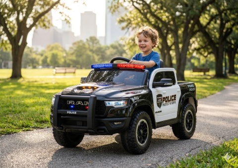 AUTO NA AKUMULATOR DLA DZIECI DODGE RAM POLICJA ZB618P 4X4 LED EVA SKÓRA