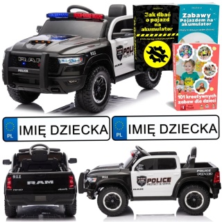 AUTO NA AKUMULATOR DLA DZIECI DODGE RAM POLICJA ZB618P 4X4 LED EVA SKÓRA