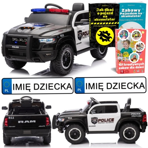 AUTO NA AKUMULATOR DLA DZIECI DODGE RAM POLICJA ZB618P 4X4 LED EVA SKÓRA