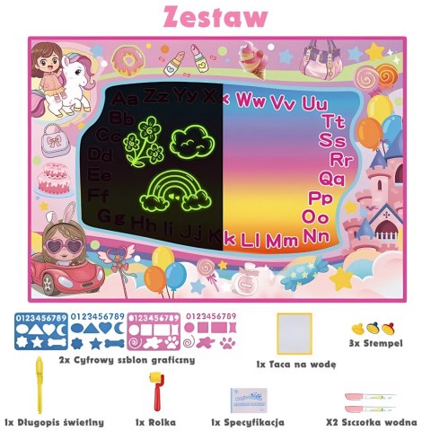 MATA WODNA DO MALOWANIA 2W1 XXL 100X70CM ŚWIECI W CIEMNOŚCI KREATYWNA