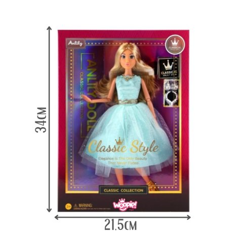 WOOPIE ROYAL Lalka Lily 30 cm Długie Blond Włosy Elegancka Turkusowa Sukienka