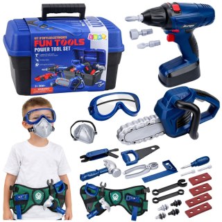DUŻY ZESTAW NARZEDZI DLA DZIECKI SKRZYNKA WKRĘTARKA PIŁA PAS ŚRUBKI 30 EL.