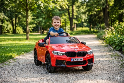 AUTO NA AKUMULATOR DLA DZIECKA BMW M5 DRIFT SKÓRA LED EVA PILOT MP3 USB