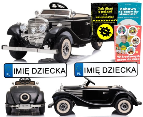 AUTO NA AKUMULATOR DLA DZIECKA RETRO MERCEDES 540K 4X4 PILOT LED EVA SKÓRA