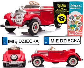 AUTO NA AKUMULATOR DLA DZIECKA RETRO MERCEDES 540K 4X4 PILOT LED EVA SKÓRA
