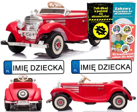 AUTO NA AKUMULATOR DLA DZIECKA RETRO MERCEDES 540K 4X4 PILOT LED EVA SKÓRA