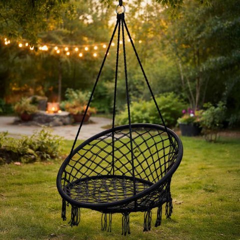 HUŚTAWKA FOTEL WISZĄCY BOCIANIE GNIAZDO 80CM Z OPARCIEM DO 150KG CZARNY