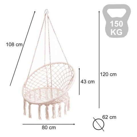HUŚTAWKA FOTEL WISZĄCY BOCIANIE GNIAZDO 80CM Z OPARCIEM DO 150KG ECRU