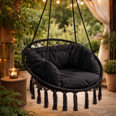 HUŚTAWKA FOTEL WISZĄCY BOCIANIE GNIAZDO 80CM Z OPARCIEM PODUSZKI DO 120KG