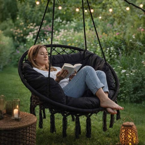 HUŚTAWKA FOTEL WISZĄCY BOCIANIE GNIAZDO 80CM Z OPARCIEM PODUSZKI DO 120KG