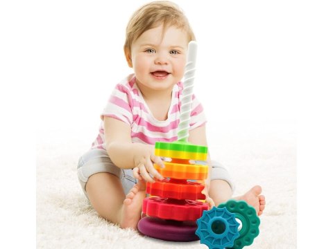 Kolorowa Piramida Sensoryczna Zakręcona Wieża Edukacyjna Krążki Do Układania