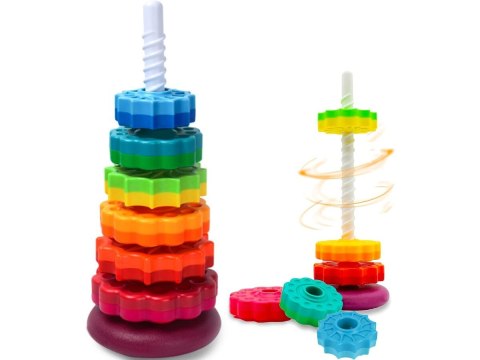 Kolorowa Piramida Sensoryczna Zakręcona Wieża Edukacyjna Krążki Do Układania