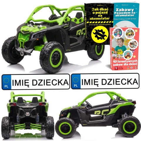 MOCNE BUGGY AUTO NA AKUMULATOR DLA 2 DZIECI CAN-AM RS 4X200W RADIO PILOT LED MP3 EVA SKÓRA