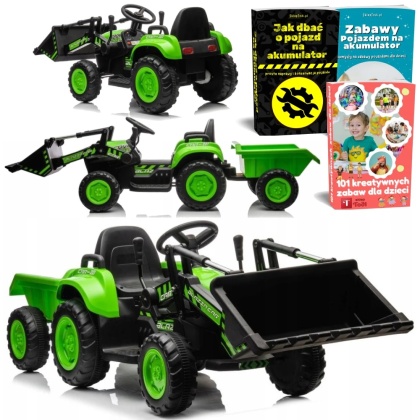 TRAKTOR NA AKUMULATOR BW-X002A Z ŁYŻKĄ I PRZYCZEPĄ DLA DZIECKA PILOT LED SKÓRA MP3