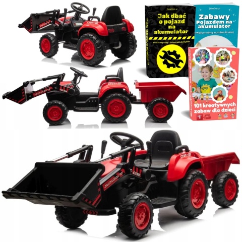 TRAKTOR NA AKUMULATOR BW-X002A Z ŁYŻKĄ I PRZYCZEPĄ DLA DZIECKA PILOT LED SKÓRA MP3