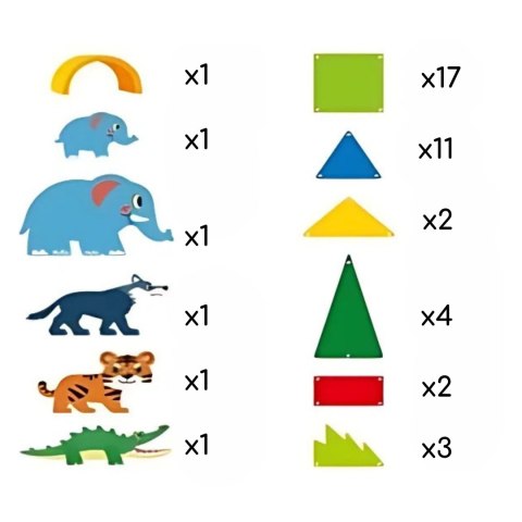 WOOPIE Klocki Magnetyczne Konstrukcyjne 3D Zestaw Edukacyjny Zwierzęta Dżungli 45el.