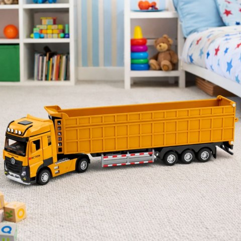 CIĘŻARÓWKA WYWROTKA 33CM METALOWA KABINA NACZEPA NAPĘD ŚWIATŁA DŹWIĘKI