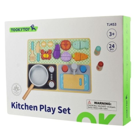 DREWNIANA KUCHNIA Z AKCESORIAMI ZESTAW MAŁEGO KUCHARZA DREWNIANE KREATYWNE