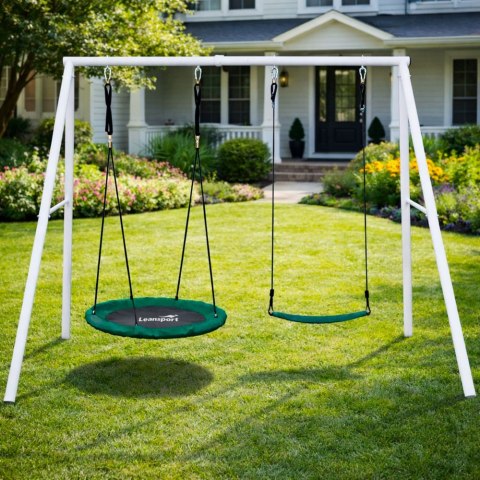 HUŚTAWKA OGRODOWA METALOWA DLA DZIECI BOCIANIE GNIAZDO 2W1 STELAŻ 210X170CM