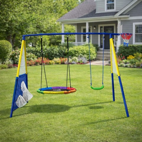 PLAC ZABAW HUŚTAWKA OGRODOWA DLA DZIECI BOCIANIE GNIAZDO 4W1 KOSZ DO GRY