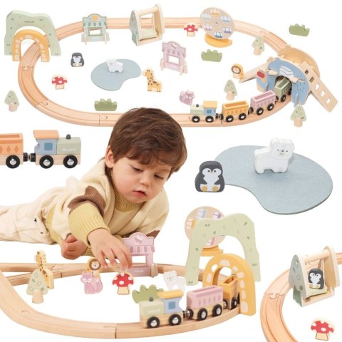 VIGA Drewniana Kolejka Dla Dzieci Tor 62 elementy