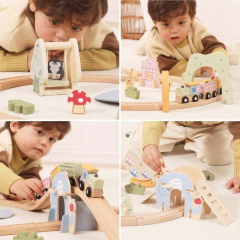 VIGA Drewniana Kolejka Dla Dzieci Tor 62 elementy