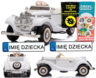 AUTO NA AKUMULATOR DLA DZIECKA RETRO MERCEDES 540K 4X4 PILOT LED EVA SKÓRA
