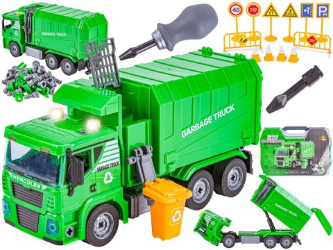 ŚMIECIARKA CIĘŻARÓWKA DO ROZKRĘCANIA WALIZKA ZESTAW 112 EL. DŹWIĘKI ŚWIATŁA